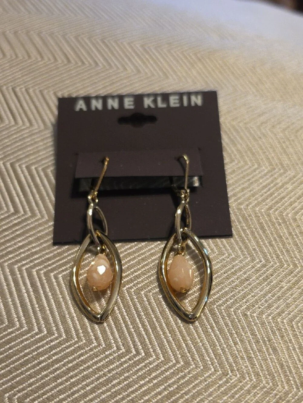 Anne Klein Gold-Tone Drop Earrings with Peach Teardrops